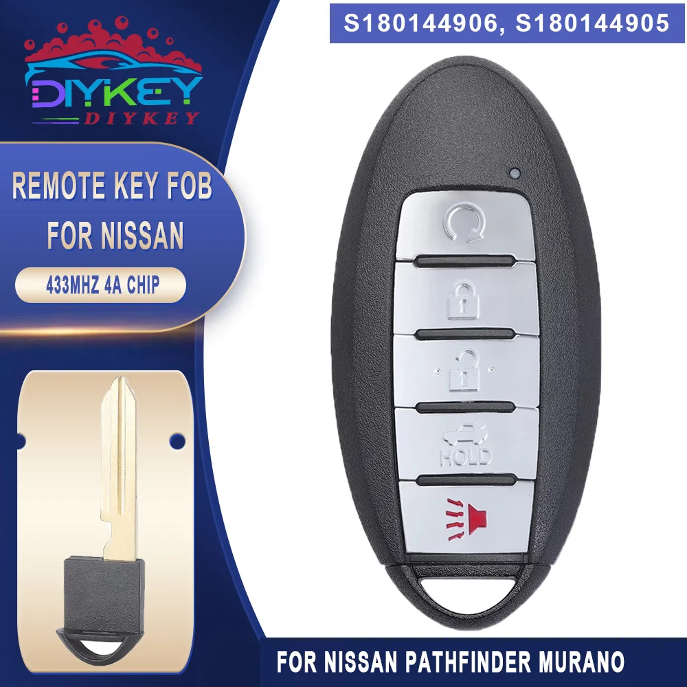 

DIYKEY S180144905,S180144906 FSK 433MHz 4A Chip Smart Remtoe Key 5 Button for 2019 2020 Nissan Pathfinder Murano Maxima KR5TXN7