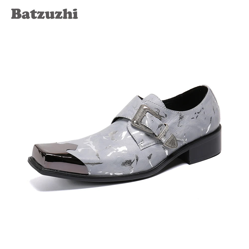 

Batzuzhi Square Metal Tip Genuine Leather Shoes Men Personality Men's Leather Dress Shoes Chaussures Hommes, Sizes EU38-46!