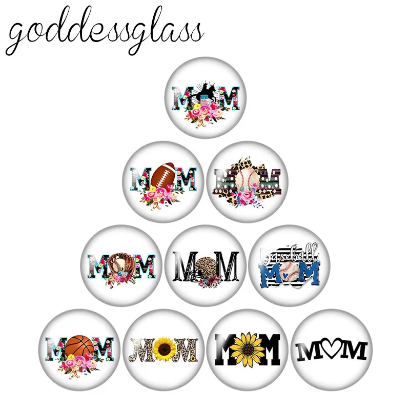 

Balls style Mom Football Basketball Flowers 10pcs 12mm/18mm/20mm/25mm Round photo glass cabochon demo flat back Making findings