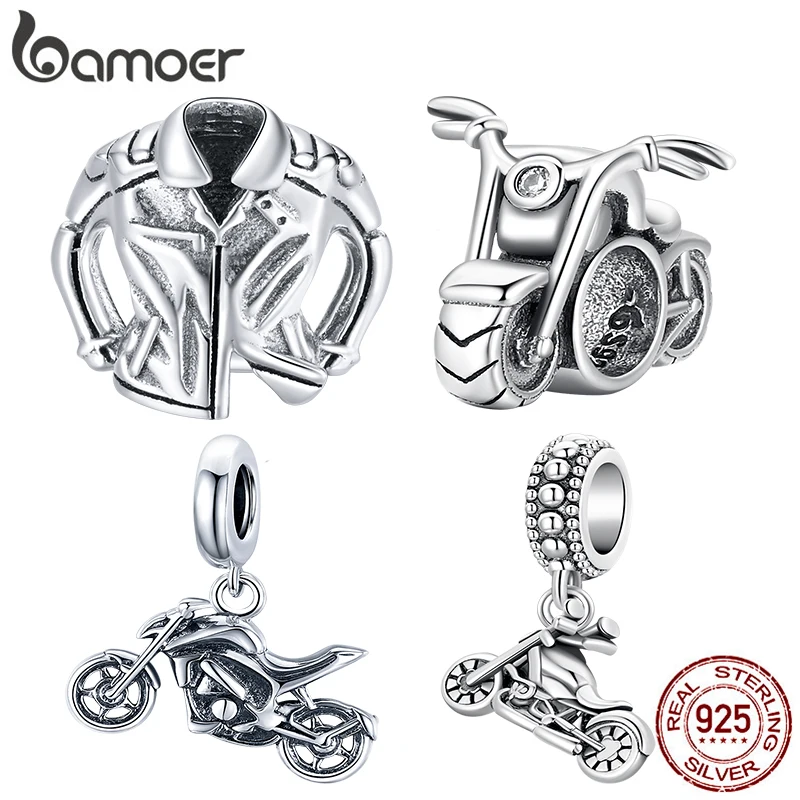 bamoer Vintage 925 Sterling Silver Motorcycle Charm Cool Motorbike Pendant for Original Bracelet Bangle Women DIY Fine Jewelry