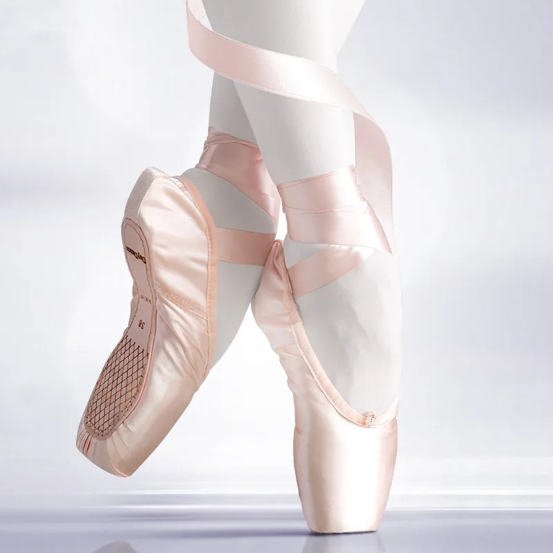 หญิง Ballerina Ballet Pointe รองเท้าสีชมพูสีแดงผู้หญิงซาตินผ้าใบรองเท้าบัลเล่ต์สำหรับเต้นรำ