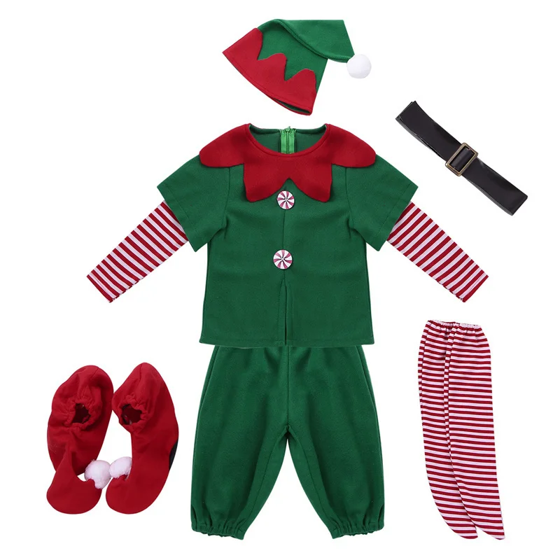 Christmas Cosplay Halloween Costumes For Kids Boy Girls Elby Dress With Hat Shoes Gift New Year Carnival Party Santa Claus