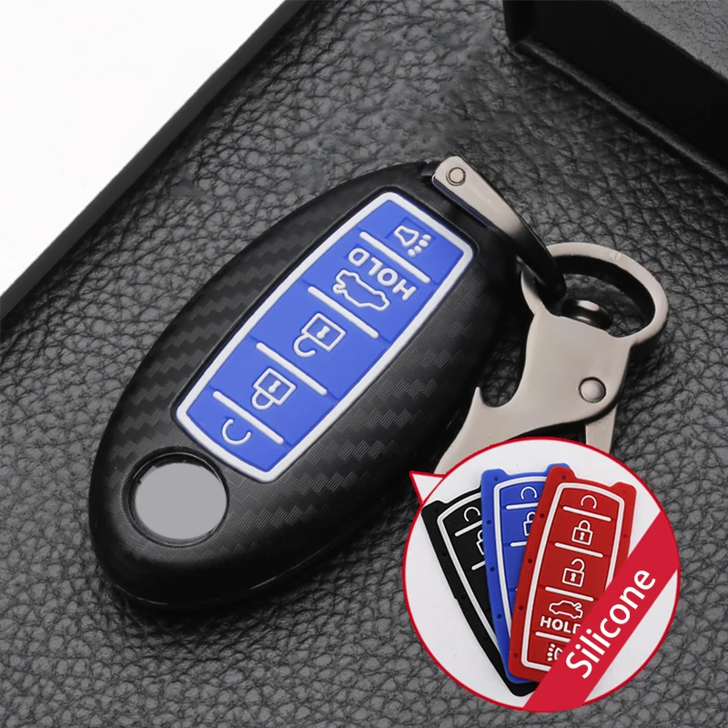 5 Button Carbon fiber Silicone Car Remote key Cover Case For Nissan Patrol Y62 Rouge Maxima Altima Sentra Murano 2018 2019 2020