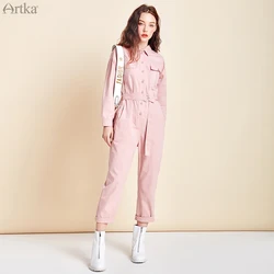 ARTKA 2020 Autumn New Women Jumpsuit 100% Cotton Fashion High Waist Button Jumpsuit with Belt Female Casual Overalls KA25005C