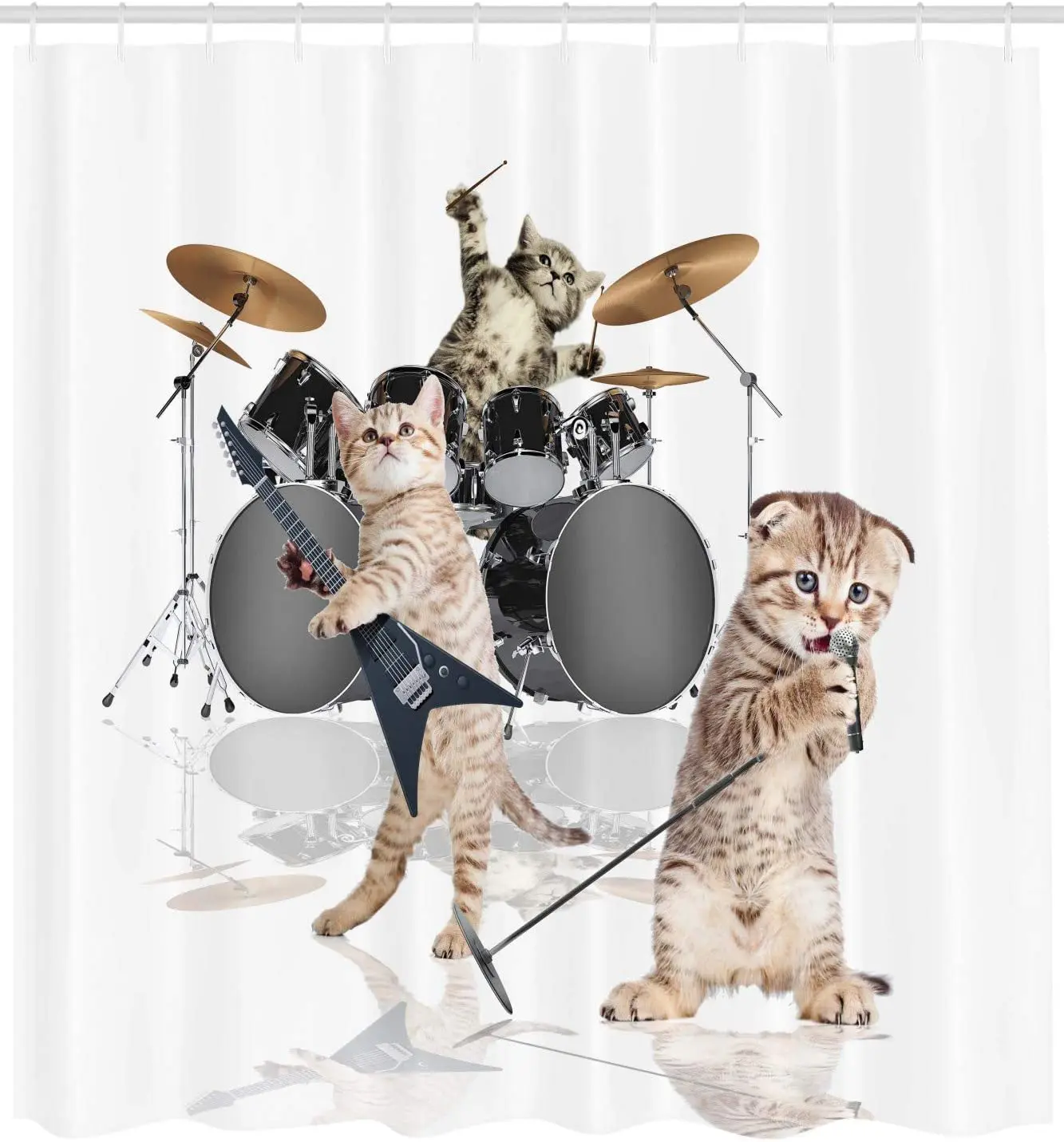 Animal Shower Curtain Cool Fancy Hard Cute Rocker Band Of Kittens With Singer Guitarist Cats Artwork Print Bathroom Decor