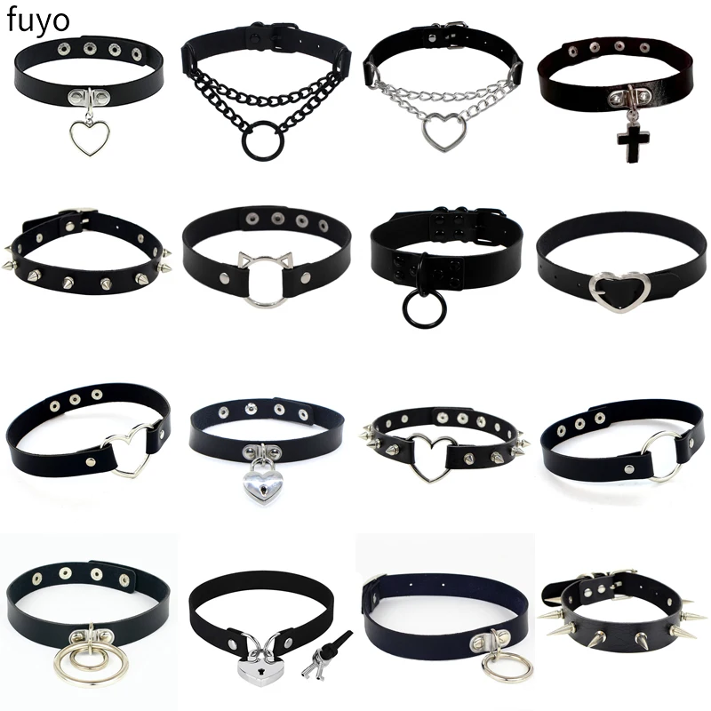 Kobieta czarny punkowy Choker naszyjnik z obrożą Pu skóra Goth nity Choker naszyjnik Pendientes do klubu na imprezę seksowna gotycka biżuteria Femme