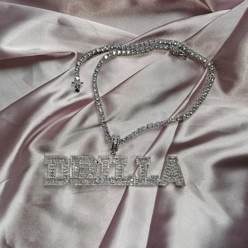 Custom Name Necklace AAAA Zirconia Baguette Letters Chain Pendant Necklaces For Men Women Hip Hop Jewelry