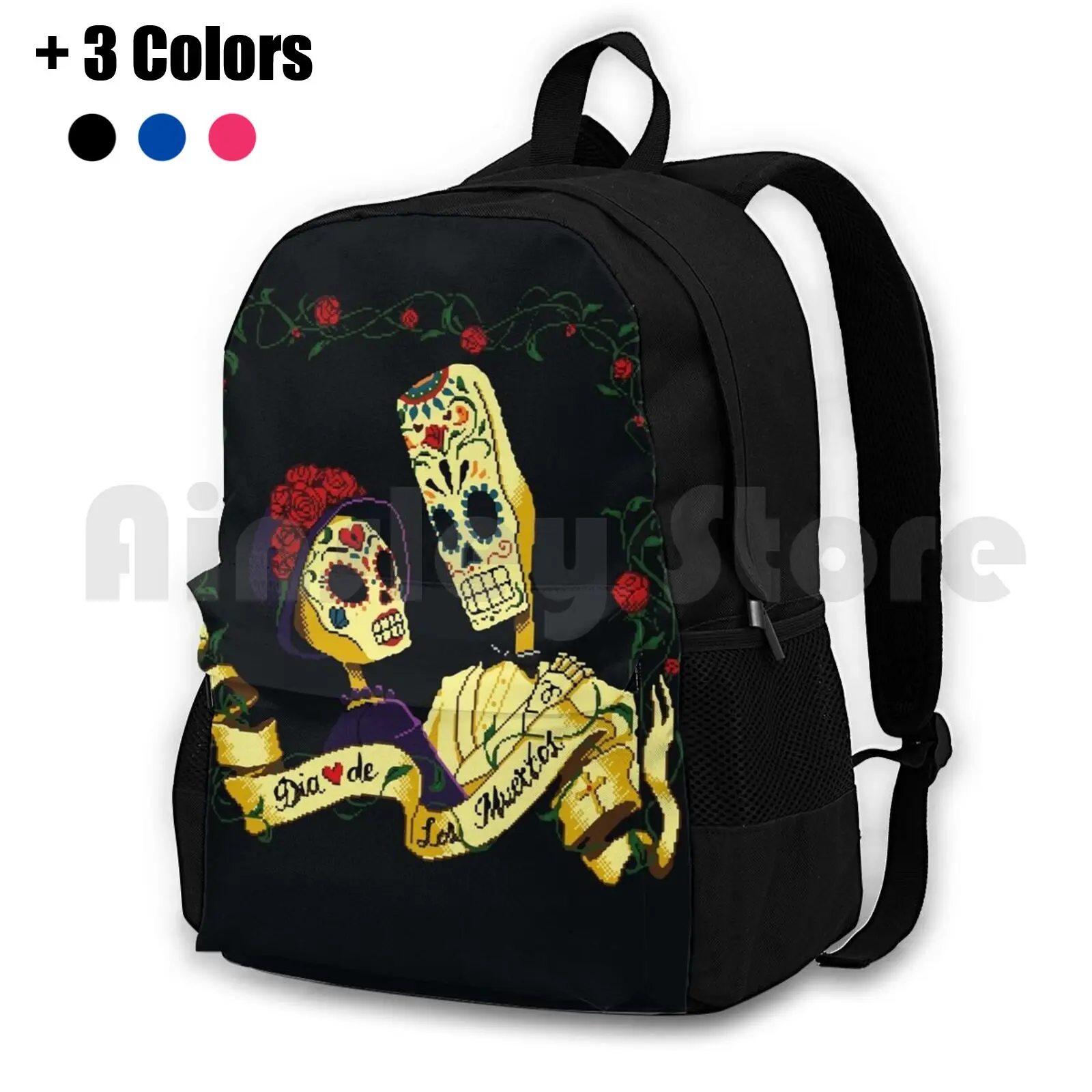 Dia De Los Muertos Outdoor Hiking Backpack Riding Climbing Sports Bag Grim Fandango Manny Skeleton Calavera Game Games Old