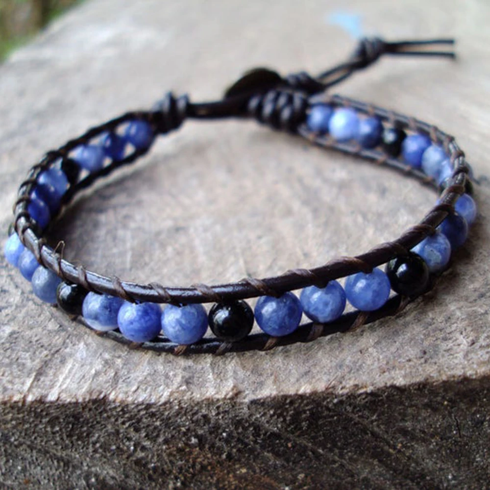 6mm Kyanite Onyx Wrap Bracelets for Women Men Boho Black Blue Natural Stone Beaded Strand Bracelet Accessories Femme Jewelry