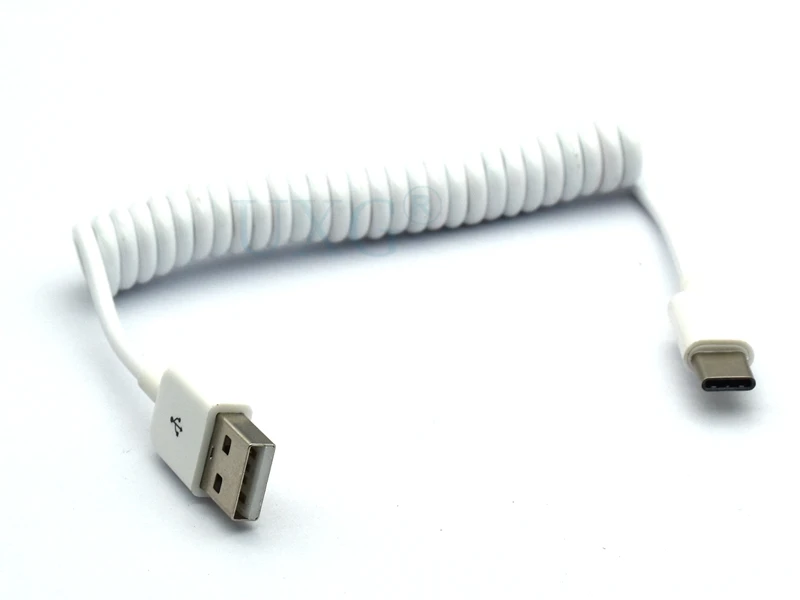 Cable de resorte en espiral USB tipo C para Samsung Galaxy S10, S9, S8 Plus, USB-C de carga rápida, Cable de cargador de extensión retráctil