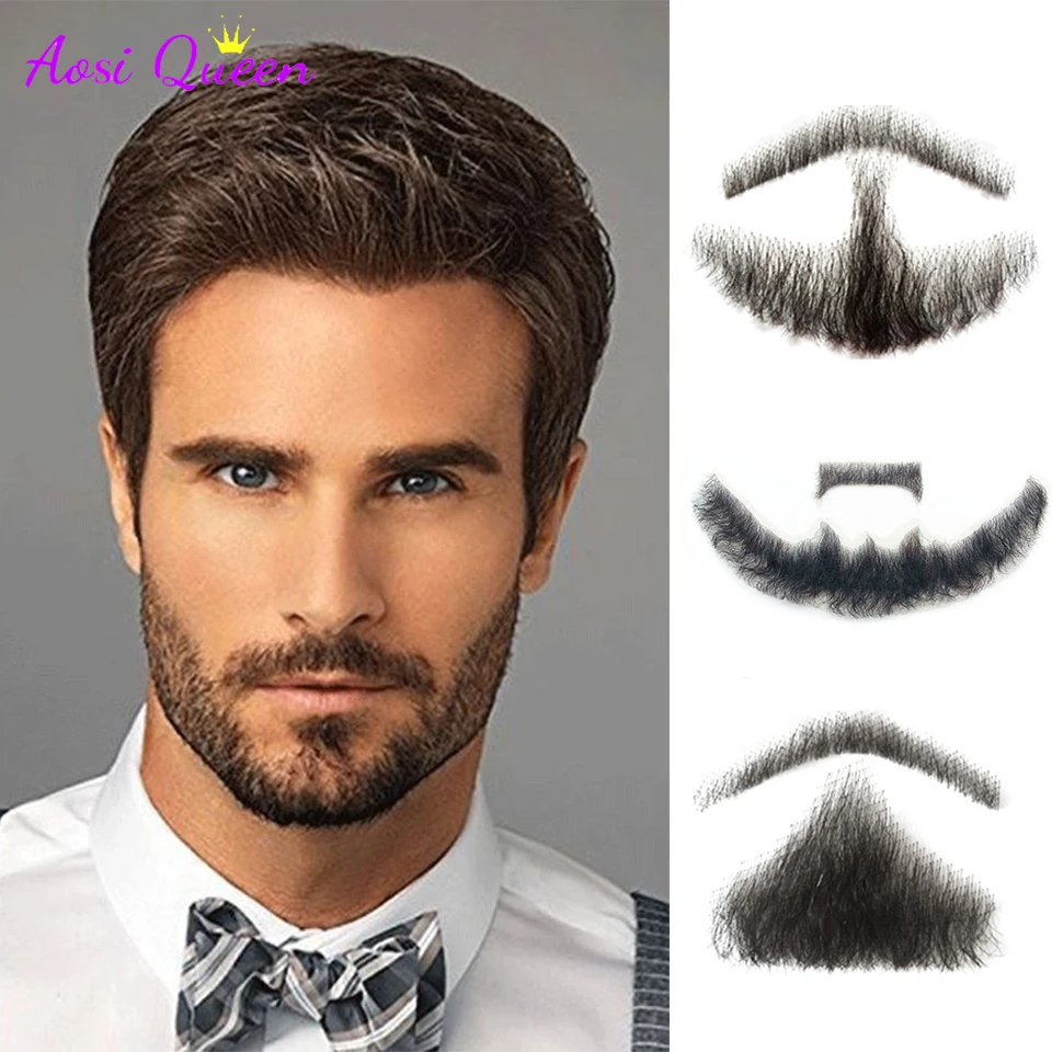 AOSI beard Fake Beard Mustache Used In Daily Life Man Hair Wig Handmade Hair Fake Beard