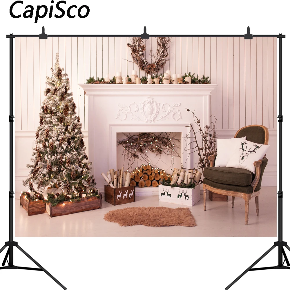 

Capisco Photography Background Christmas Tree Fireplace Candle White wood Wall Children Decor Backdrop Photo Studio props