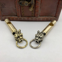 A++ Quality Bulldog Head Keychain Pendants Outdoor Referee Whistle Vintage Key Chains for Wild Survival Whistles Keyring Jewelry