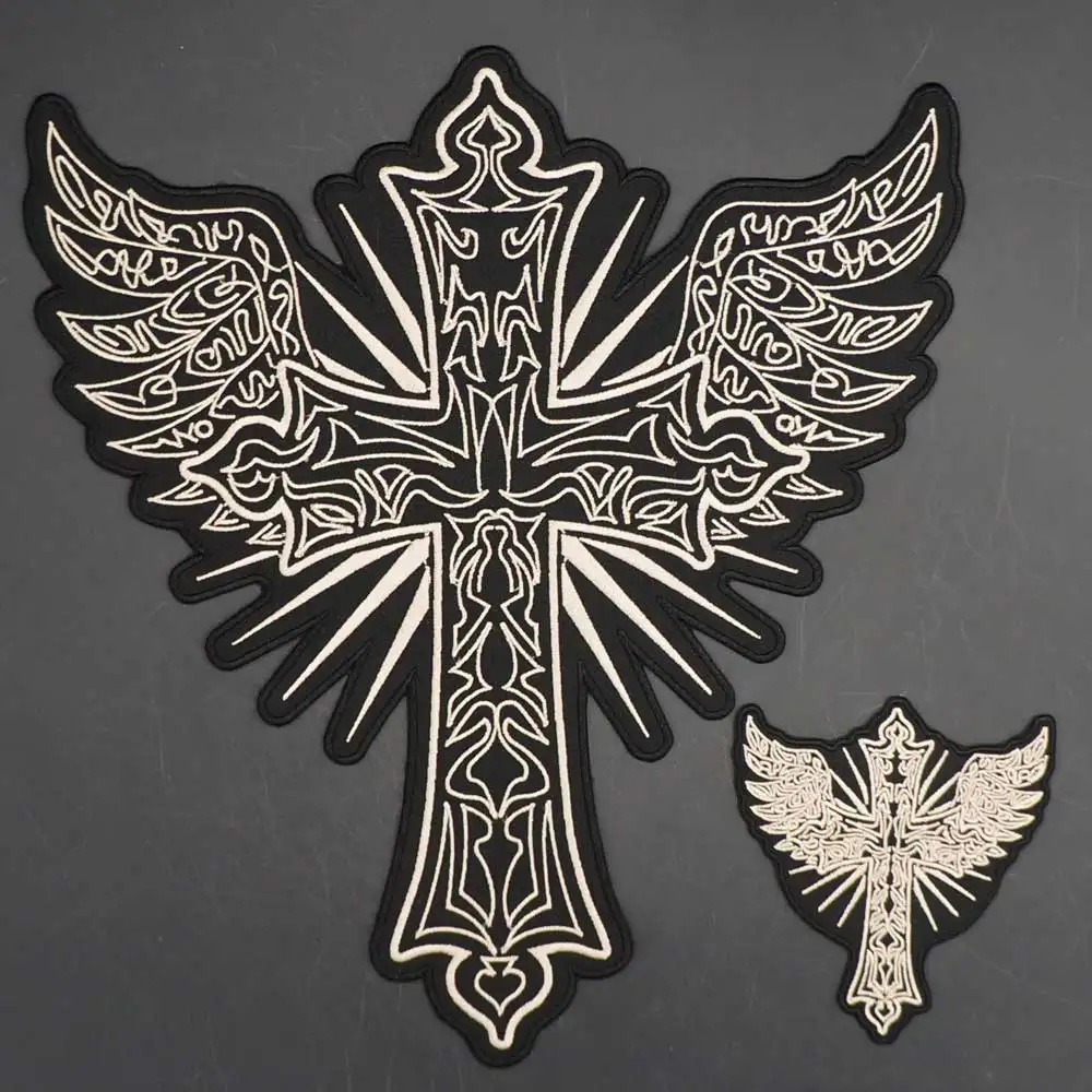 Wing Cross Embroidery Patch Badge Cloth Leather Jacket Decoration Back High-grade Iron-On