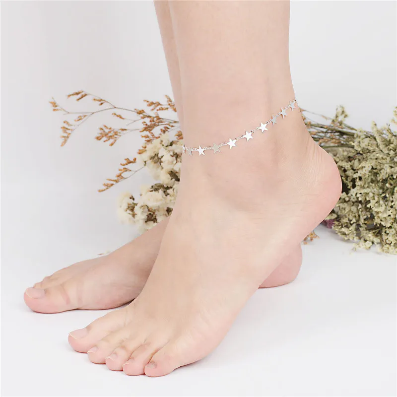 

New Arrival 925 Sterling Silver Anklets For Lady Accessories Vintage Star Anklet Female Silver Bijou Fashion Lady Birthday Gift