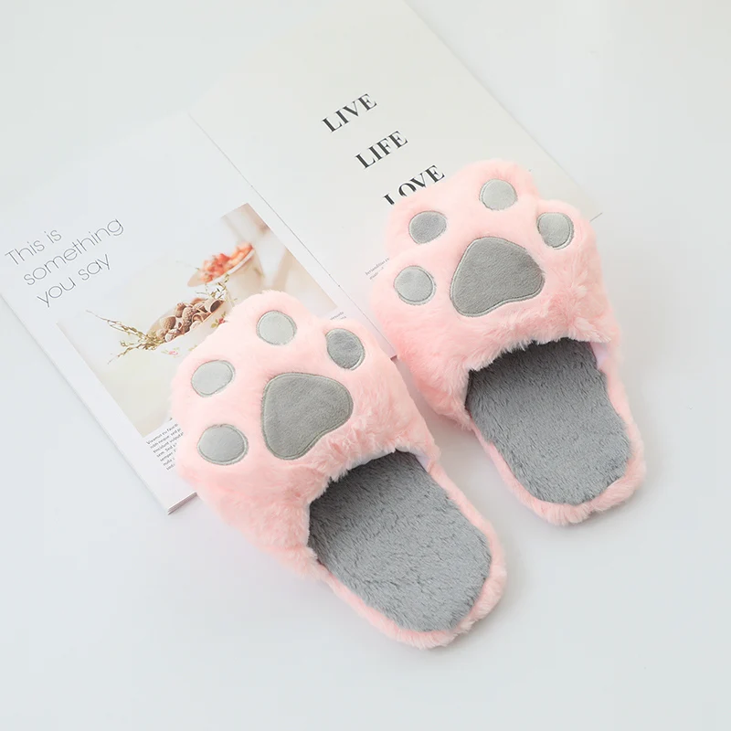 Kawaii Bear Paw Plush Home Slippers Lovely Cat Claw Home Slippers Comfortable Soft Home Slippers