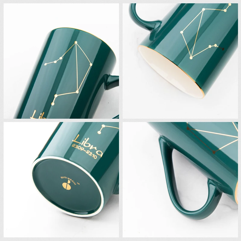 Original Constellation Ceramic Mug Dark Green Bone China Lemon Cup Household Coffee Cup Gift Box Lovers Cup Office Mug 420ml