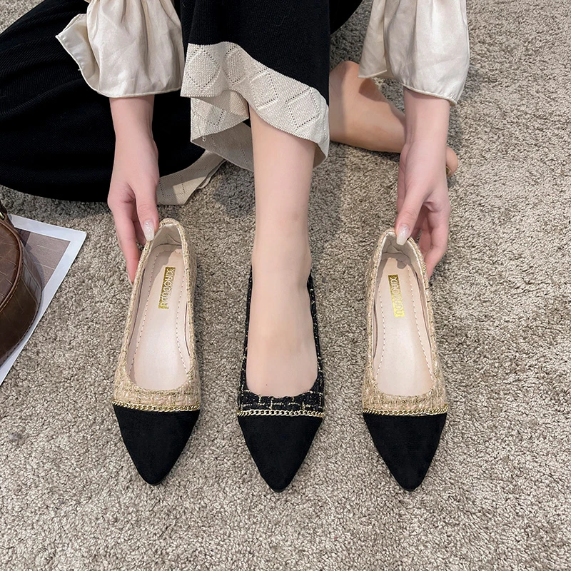 

COOTELILI 2024 New Fashion Flats Shoes Women 2.5cm Heel Non-slip Flats Slip On Pointed Toe Casual Comfortbal Size 35-40