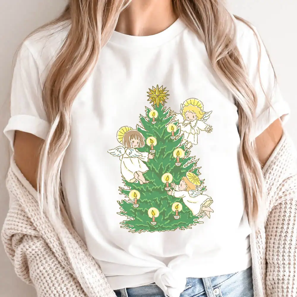 Anger In Christmas Tree 100%Cotton Women Tshirt Unisex Funny Summer Casual Short Sleeve Top Christmas Shirt New Year Gift