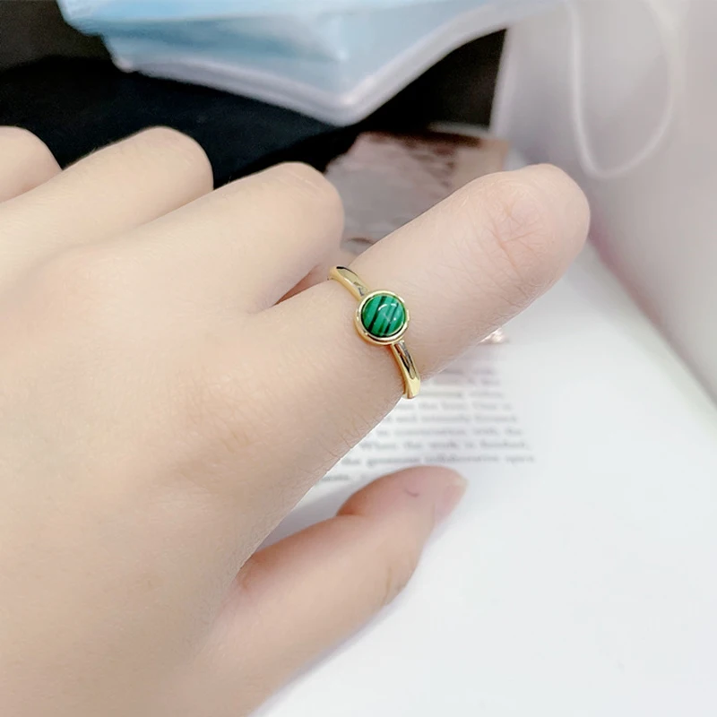 VENTFILLE 925 Sterling Silver Creative Malachite Ring For Women Green Round Simple Personality Trendy Jewelry 2021 New