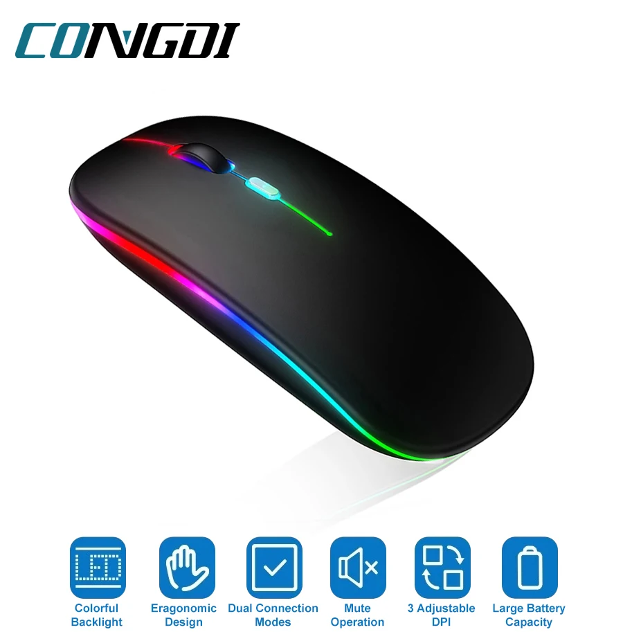 Wireless Mouse Bluetooth-Compatible / 2.4G Two connection modes Rechargeable RGB Mouse Gamer Silent Mice For Computer Laptop