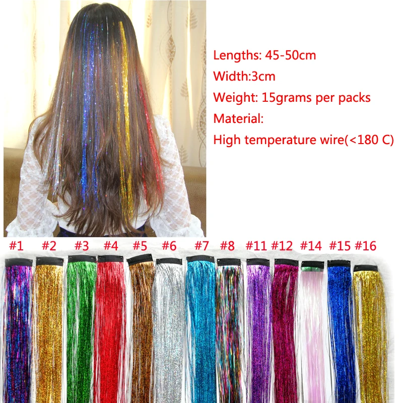 18inch Sparkle Hair Extensions Clip In Rainbow Shiny Sparkle Hair Tinsel Sparkle Hair Extensions Women Accessories image 2