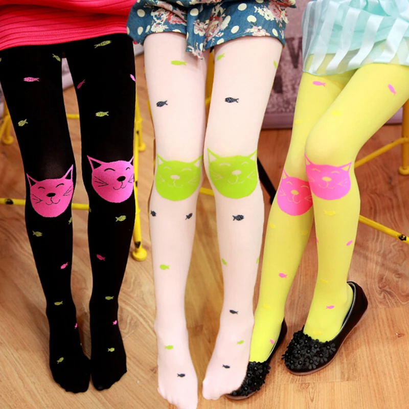 Autumn New High Quality Children Girls Tights Velvet Candy Colors Cute Cat Fish Stocking Baby Kids Pantyhose Long Socks Freeship