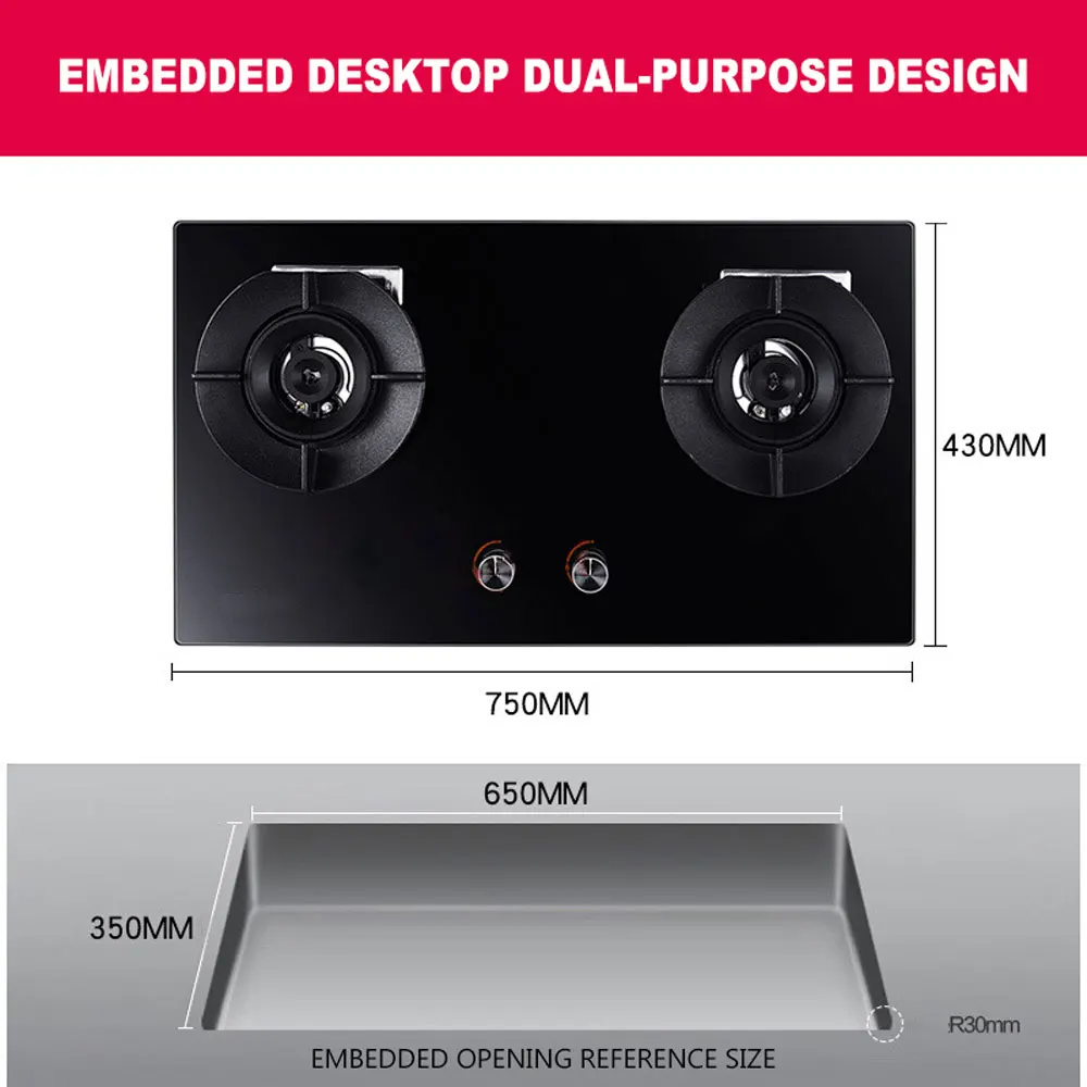 Встроенная газовая плита, бытовая энергосберегающая, закаленная, газовая плита со стеклянным покрытием Простая очистка
