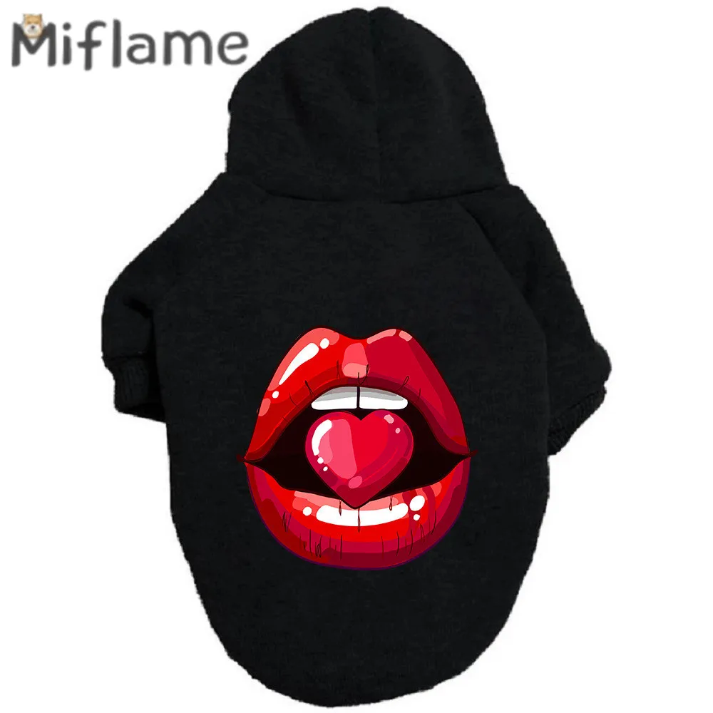 

Miflame Red Lip Print Dogs Hooded Clothes Spring Pet Cat Costumes Teddy Doberman Valentine's Day Casual Small Large Dog Clothing