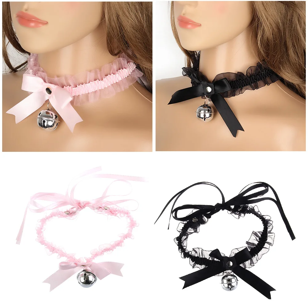 1PC Gothic Sexy Small Bell Collar Choker Bow Knot Lace Collar Pendant Jewelry Party Cosplay Neck Gift Women\'s Fashion Jewelry