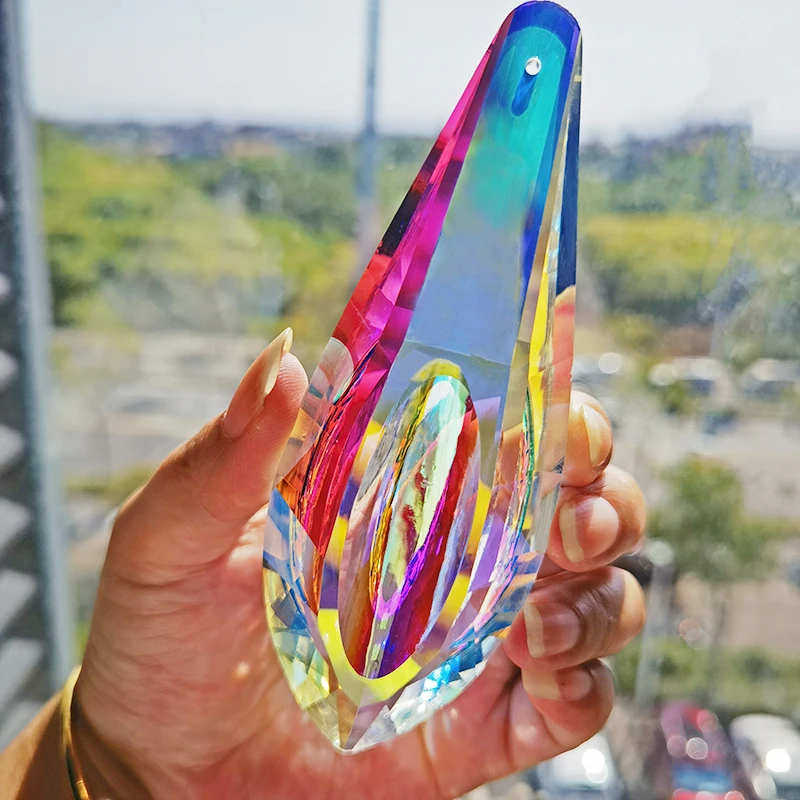 H&D 120mm Large Crystal Suncatcher AB Coating Faceted Crystal Prisms Drop Pendant Rainbow Window Garden Hanging Decoration Gift