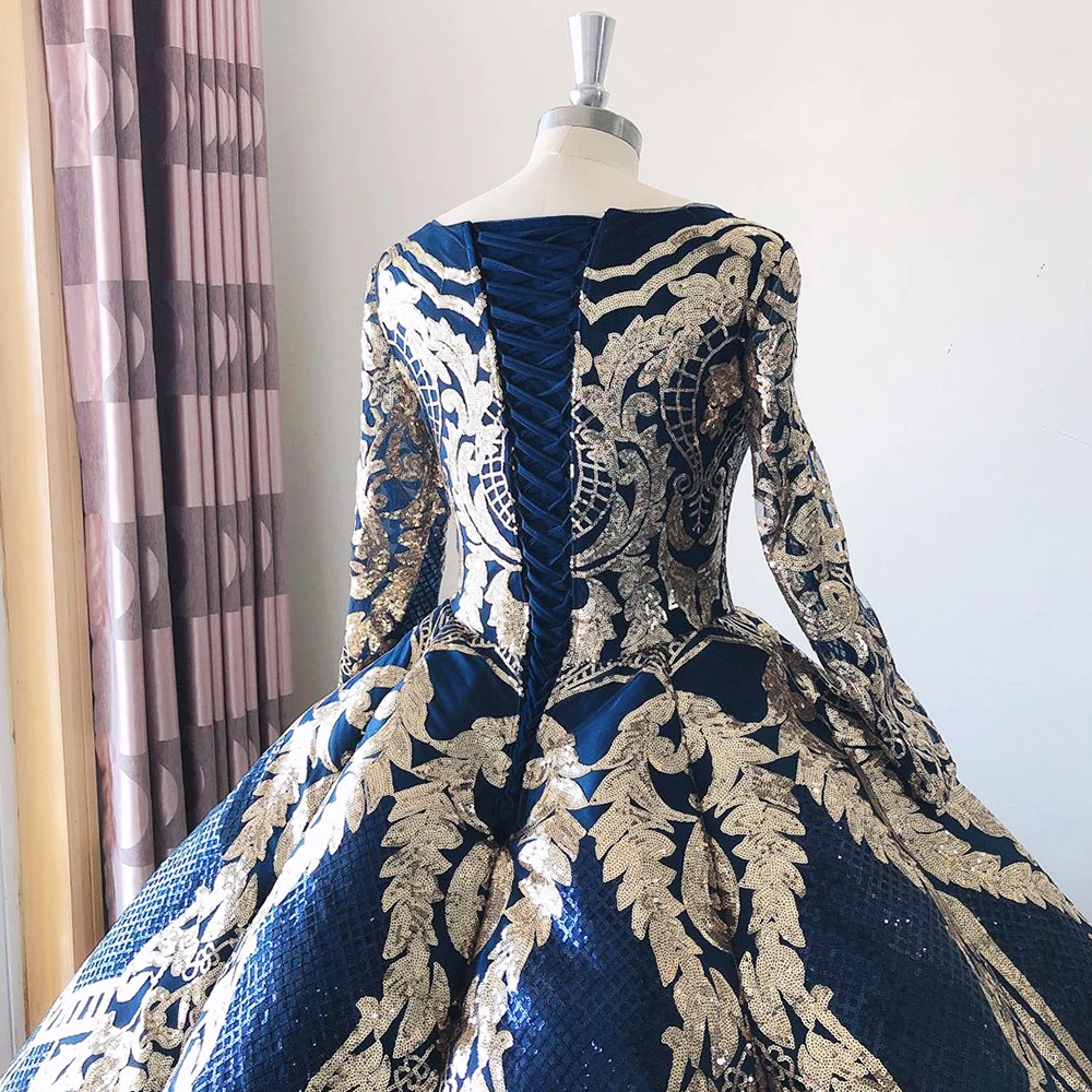 Vestido quinceanera com decote em O feminino, mangas compridas, lantejoulas, tamanhos grandes, muçulmanos, noite, formatura, casamento, vestidos de festa formais, luxo, 2023