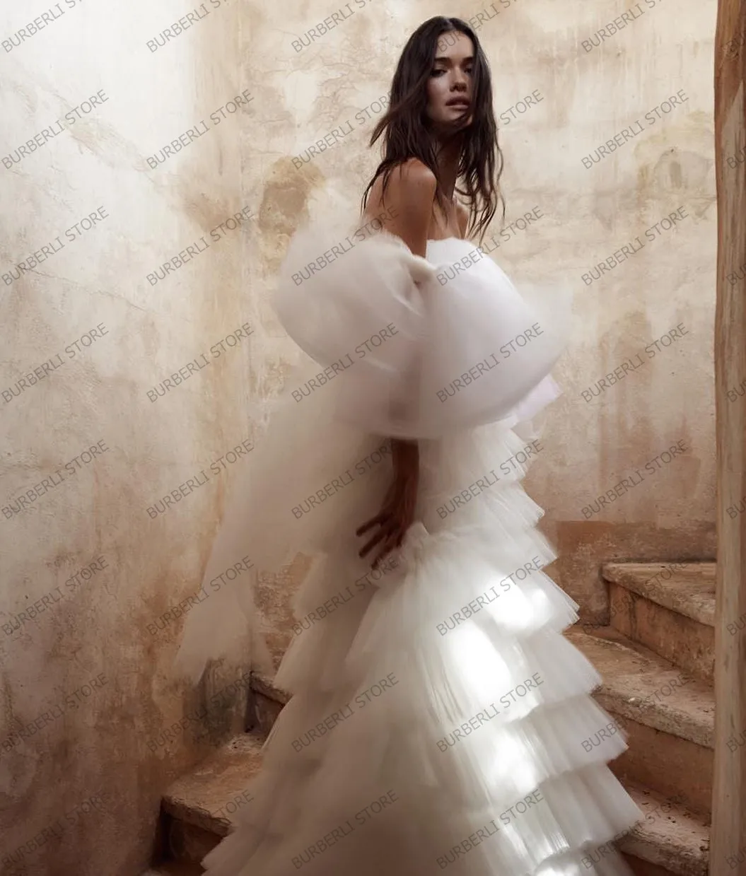 Robe blanche en Tulle à plusieurs niveaux pour femmes, avec épaule, gros nœud, volants, ligne a, robe de bal de célébrité, sur mesure