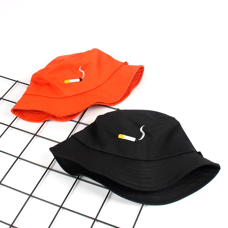 2021 Solid Black Men Women Bucket Hat Cigarette Embroidery NO CHILL Hip Hop Fishing Cap Adult Unisex Panama Bob Hat Flat Sunhat