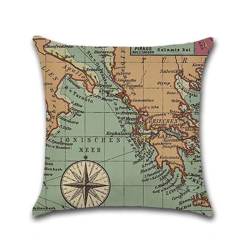 Sea Style Cushion Cover Ship World Map Anchor Linen Decorative Pillowcase For Car Sofa Pillow Case funda de almohada ZT167