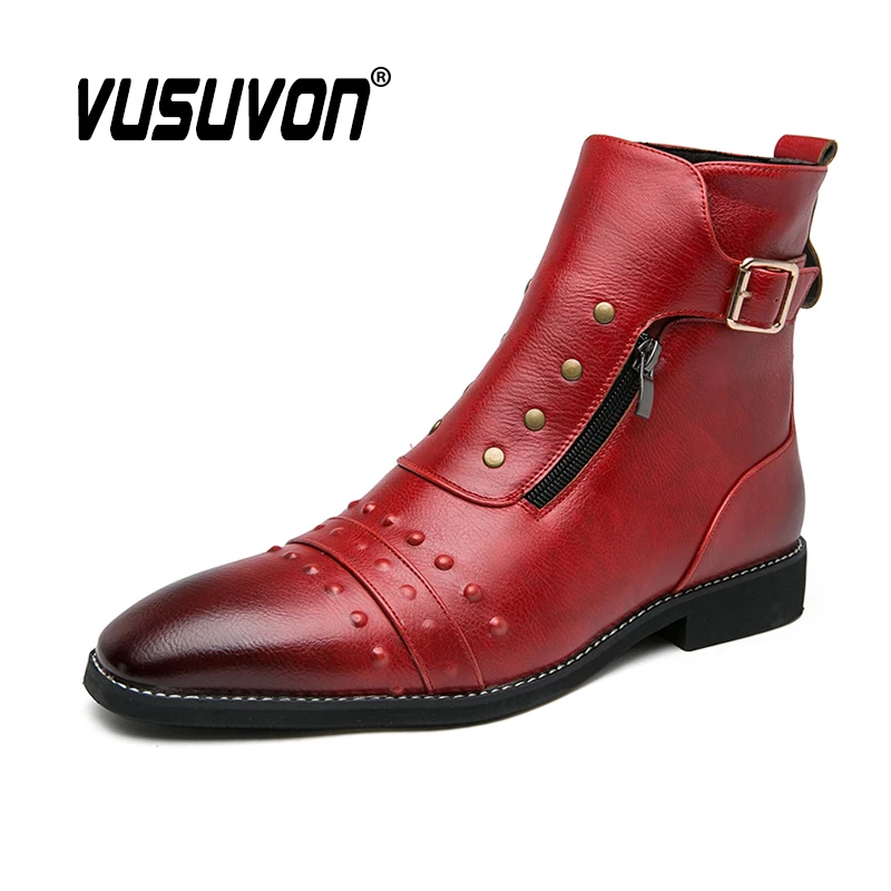 British Men Casual Boots New Leather Formal Boots Big Size Shoes for Men Fashion Red Brown Autumn Winter Cowboys Booties Botas