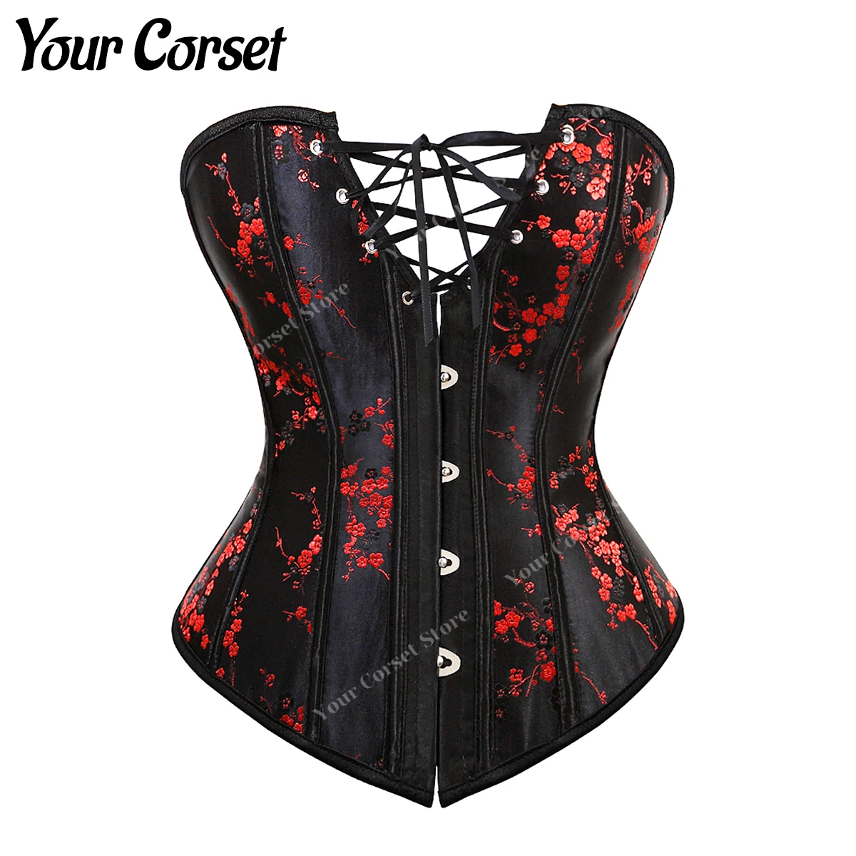 Corset Tops for Women Floral Corset with Boning Red Lace Corset Plus Size