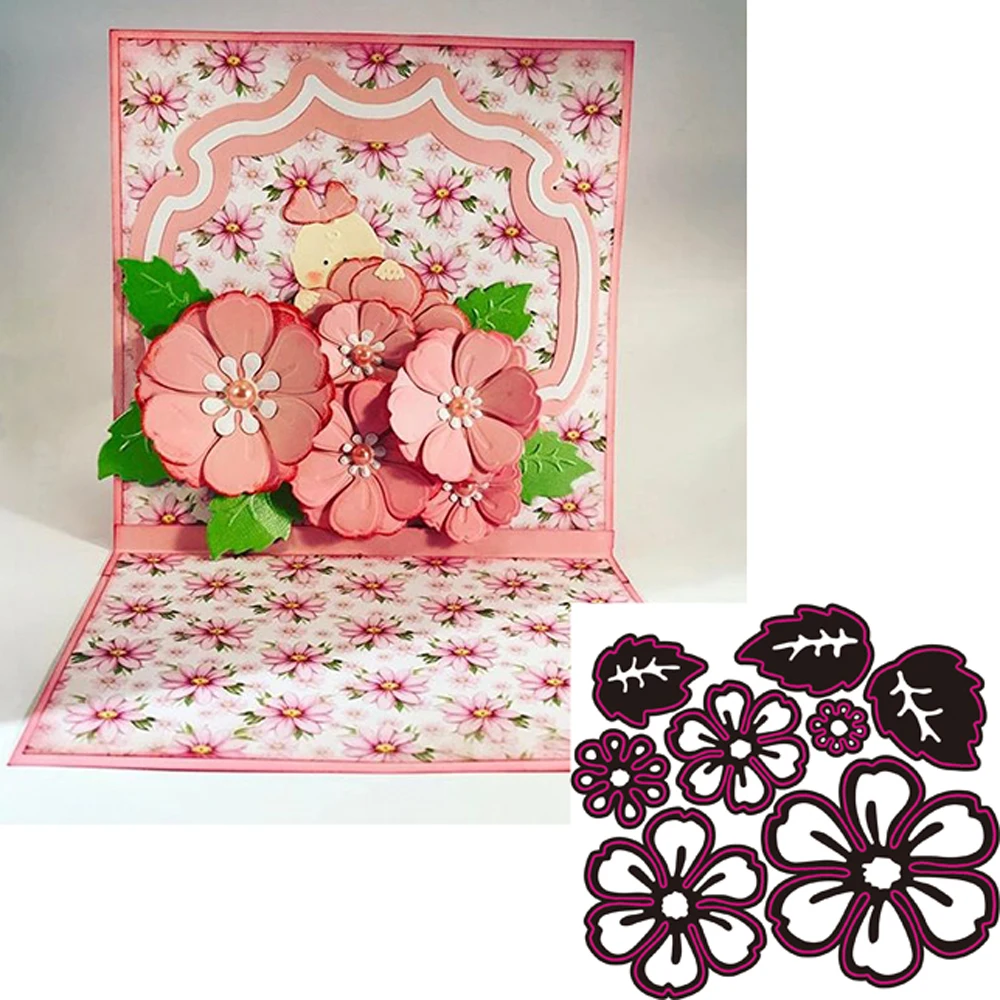 

Beautiful leaves with flowers combination metal cutting mould DIY scrapbook photo album relief handicraft mould