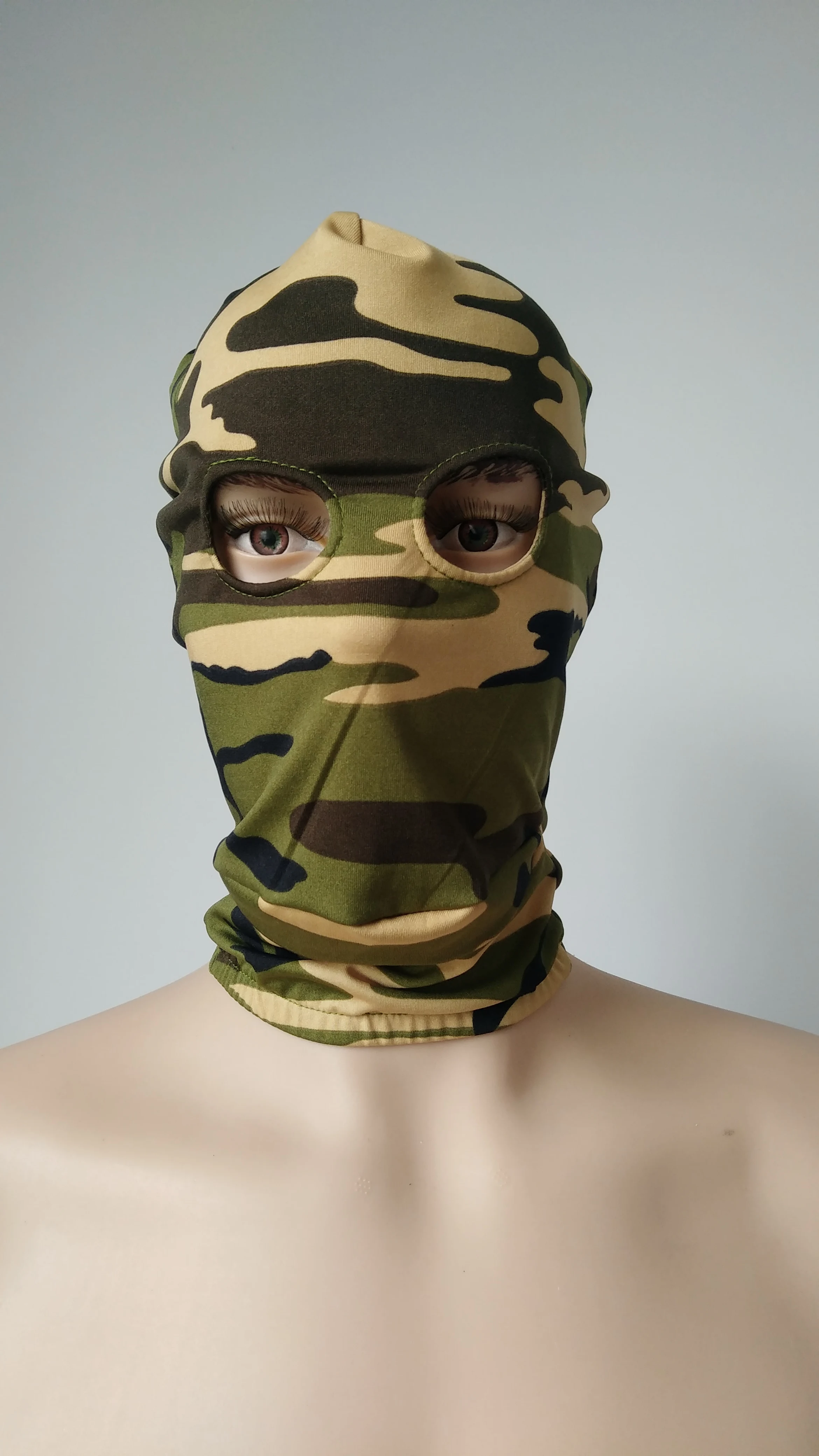 Camouflage Camo สีเขียว Hood ผู้ใหญ่ใช้ได้ทั้งชายและหญิง Zentai เครื่องแต่งกายอุปกรณ์เสริม Party หน้ากากฮาโลวีนคอสเพลย์ Spandex หน้ากากเปิดตา