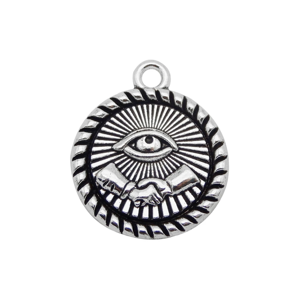 Julie Wang 10 PCS Alloy All Seeing Evil Eye Of Providence Charms Retro Silver Color Illuminati Pendant Bracelet Jewelry Making