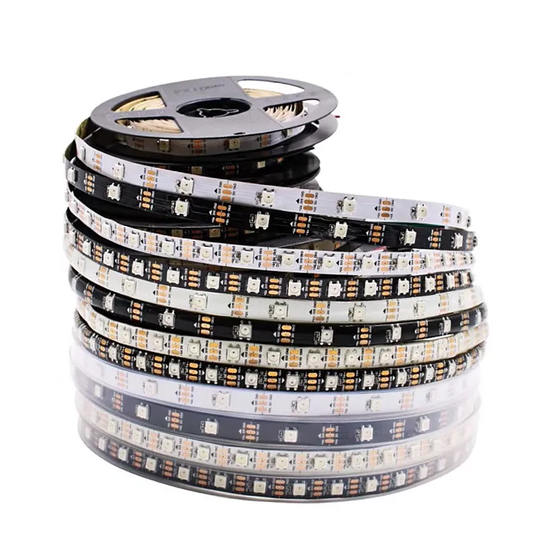 1 متر 2 متر 3 متر 4 متر 5 متر WS2812B WS2812 Led قطاع ، قابل للعنونة بشكل فردي الذكية RGB Led قطاع ، أسود/أبيض PCB مقاوم للماء IP30/65/67 تيار مستمر 5 فولت #4