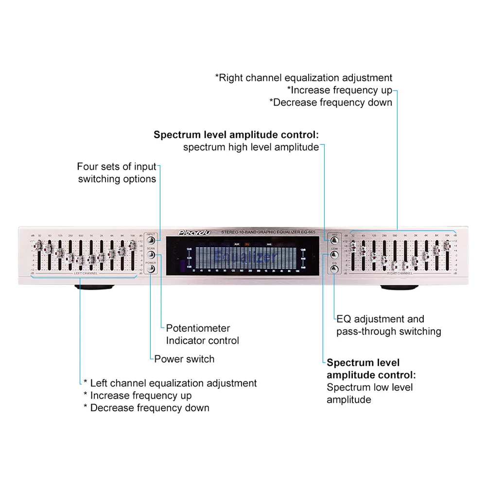 Imagem -02 - Aiyima Equalizador Pré-amplificador Início eq Balanced Mixer Duplo 10 Segmento Stereo Treble Alto Bass Tone Equalizador Eq665 Amplificador Hifi