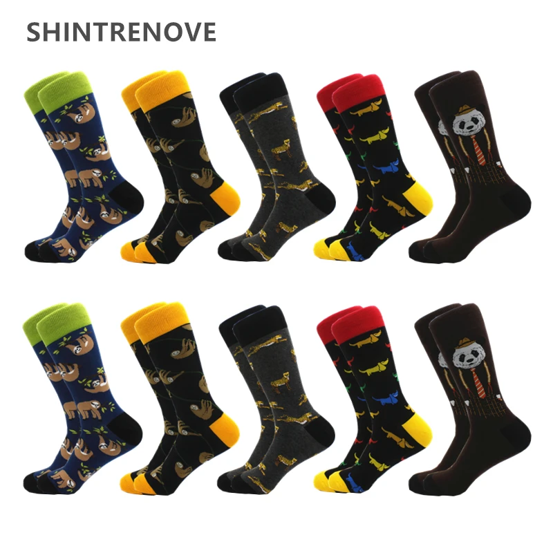 

10 Pairs/Lot Happy Men Socks Casual Combed Cotton Color Socks With Print Animal High Quality Compression Funny Socks Men Gift