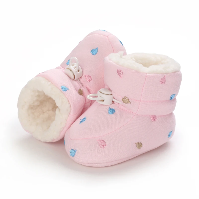 Winter baby girl's thick snow boots with plush cute pink furry cotton shoes 0-1Year warm non slip comfortable baby walking shoes