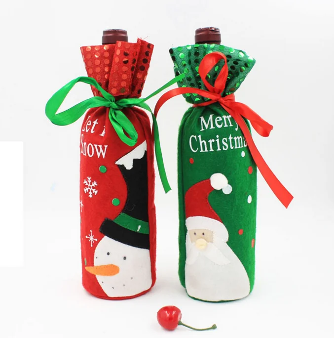 Hot sale Red Wine Bottle Cover Bags Christmas Dinner Table Decoration Home Party Decors Santa Claus Cute Red Wine supplies bag