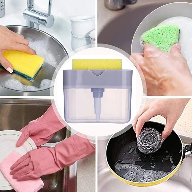 New 2 in 1 Sponge Rack Soap Dispenser Automatic Cleaning Liquid Container Dishwashing Soap Holder For Kitchen Clean Tools