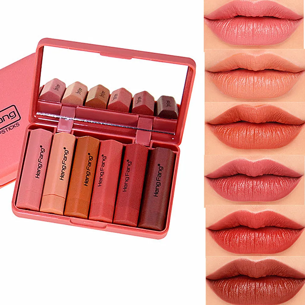 Velvet Matte Lipstick Set 6pcs/set Sexy Nude Makeup Lipstick Long Lasting Waterproof Lip Glaze Moisturizer Beauty Cosmetic