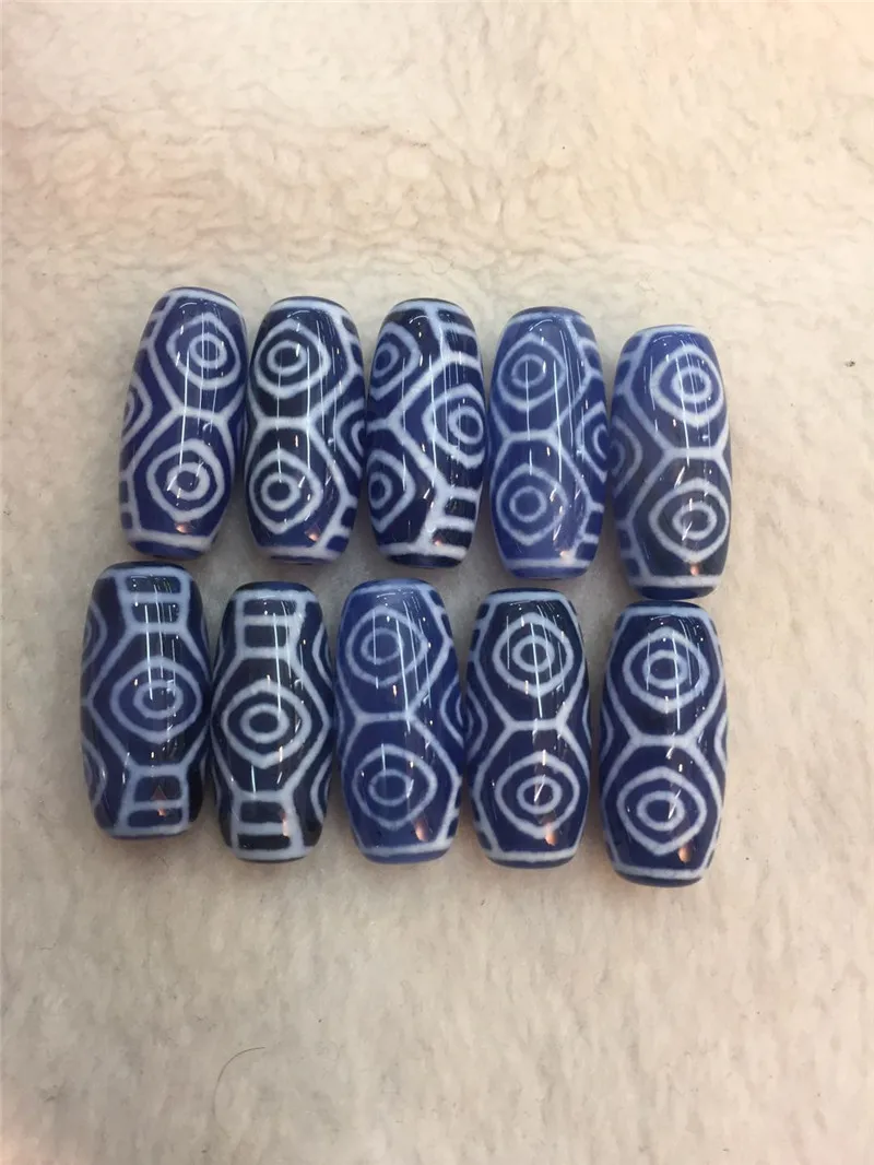 1pcs 1lot Blue Color Natural Agate Stone 12*25mm Dragon Eyes Patterns Amulet Tibetan Dzi Beads for Bracelet DIY Jewelry