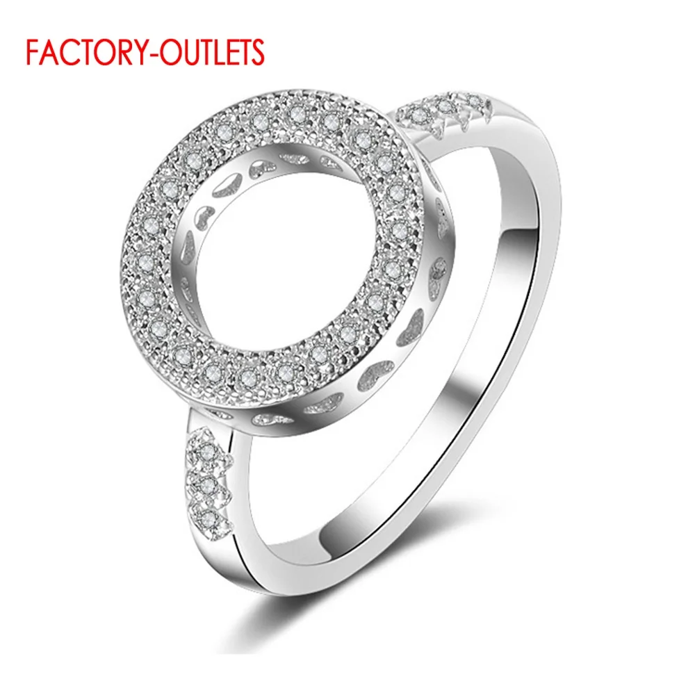 Hot Sale Genuine 925 Silver Needle Round Finger Rings For Women  Hollow Rhinestone Round Rings Fashion Jewelry For Girls Wife