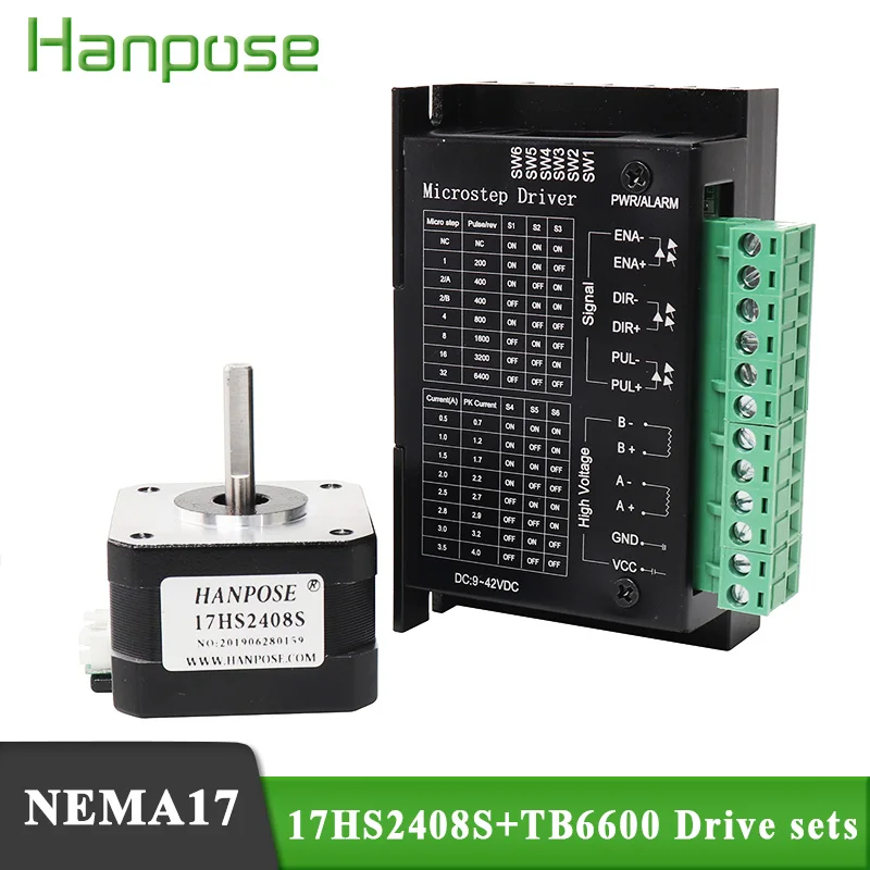 17HS2408S 4-lead Nema 17 Stepper Motor driver TB6600 9-42VDC 0.6A 12N cm CNC Laser and 3D printer cnc Stepper Motor driver kit